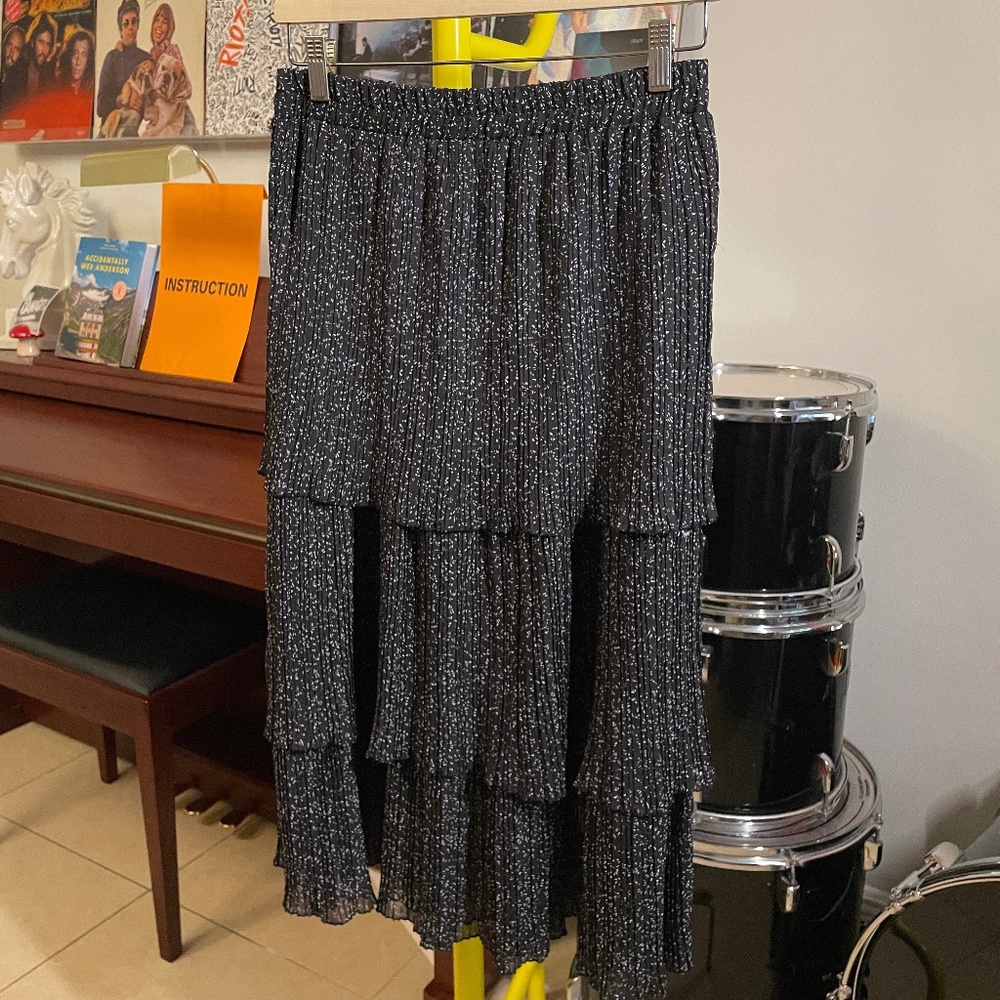 AliceBlue White Polka Dot Black Skirt (Size M)